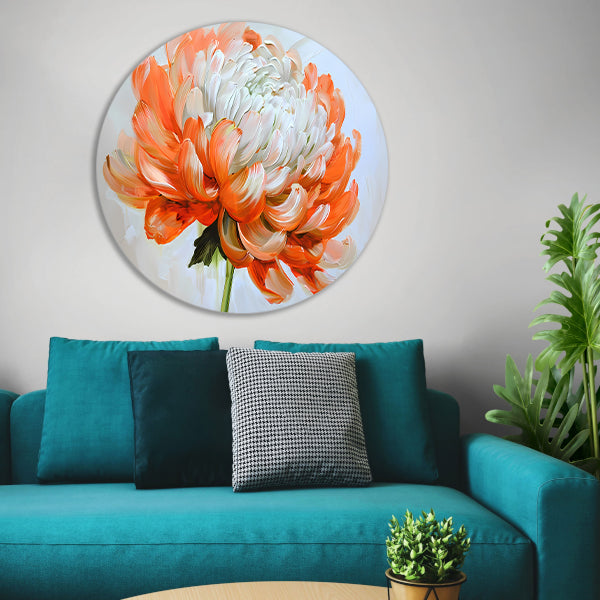Abstract schilderij van oranje en witte bloem forex muurcirkel