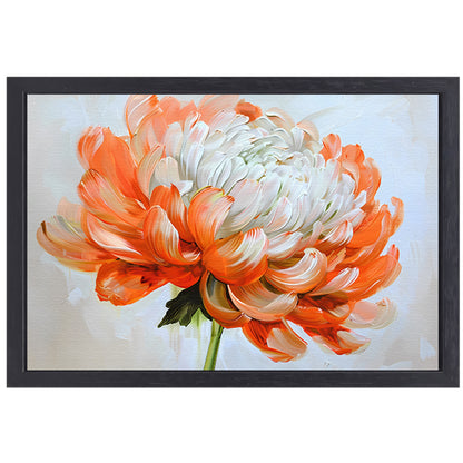 Abstract schilderij van oranje en witte bloem canvas met baklijst