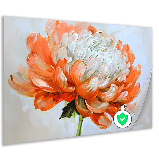 Abstract schilderij van oranje en witte bloem poster