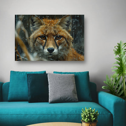 Vos kijkt door raam canvas