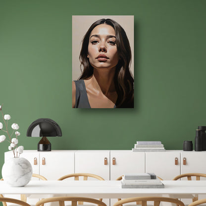 Serene vrouw in realistische kleurtonen canvas