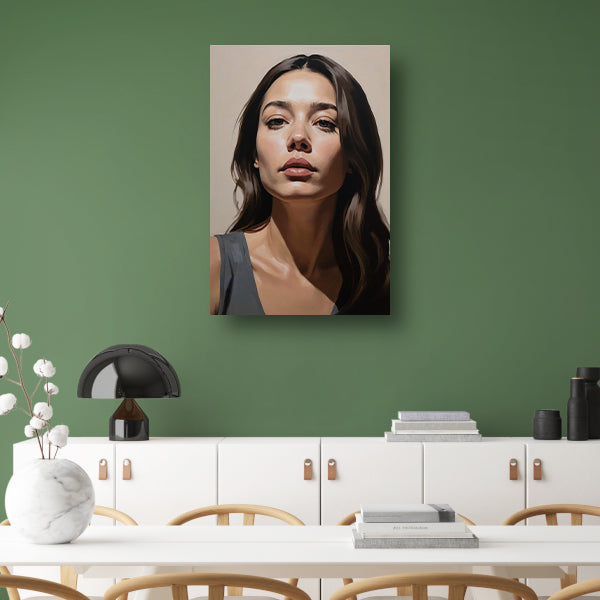 Serene vrouw in realistische kleurtonen acrylglas