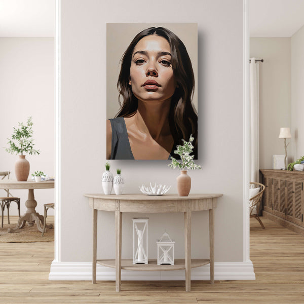 Serene vrouw in realistische kleurtonen acrylglas