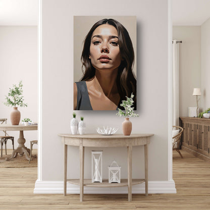 Serene vrouw in realistische kleurtonen poster