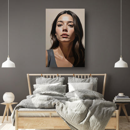 Serene vrouw in realistische kleurtonen acrylglas