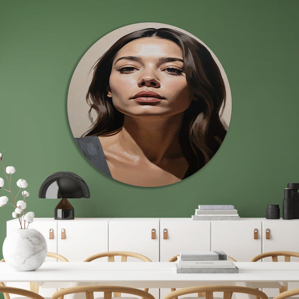 Serene vrouw in realistische kleurtonen forex muurcirkel
