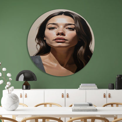 Serene vrouw in realistische kleurtonen forex muurcirkel
