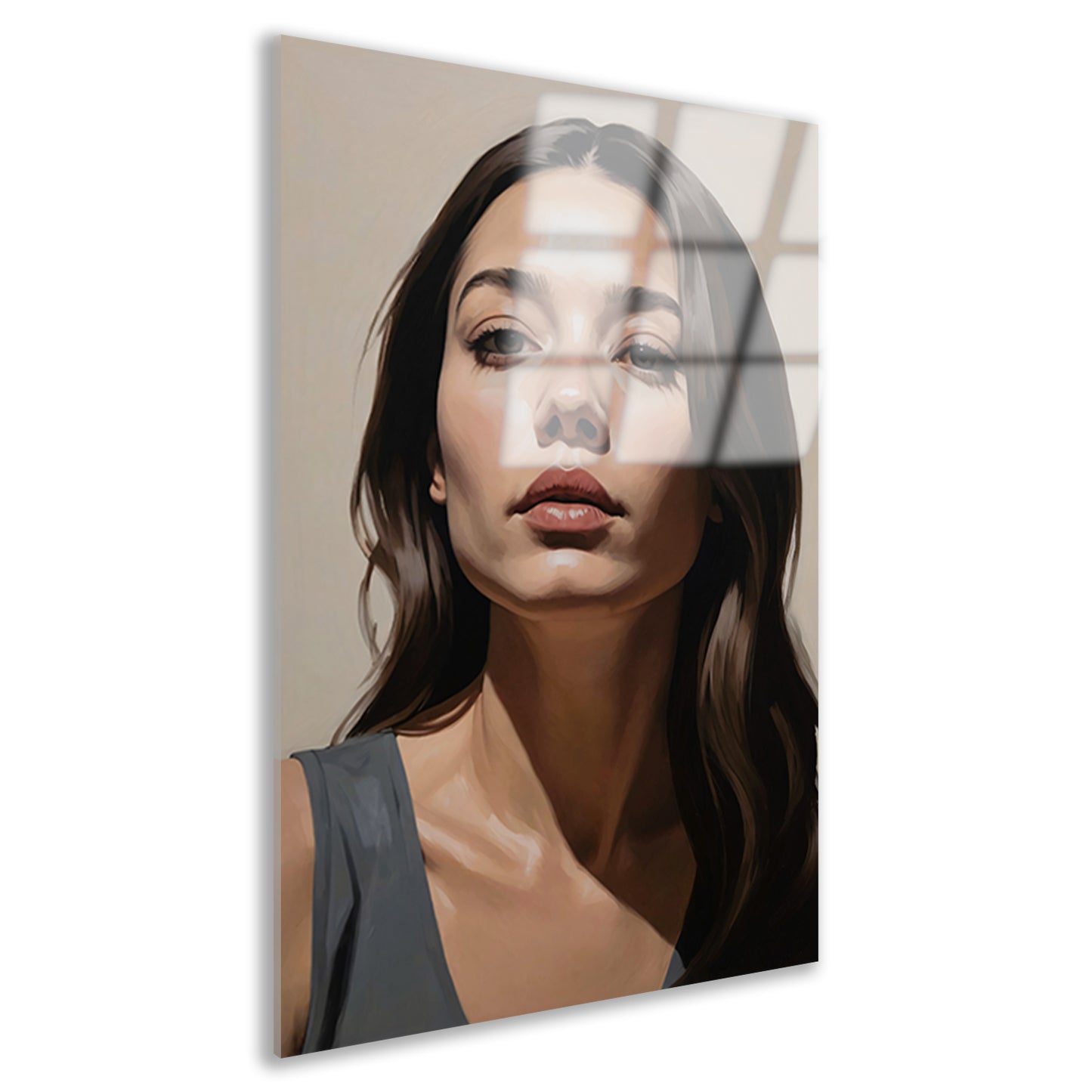 Serene vrouw in realistische kleurtonen acrylglas