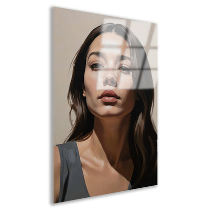 Serene vrouw in realistische kleurtonen acrylglas