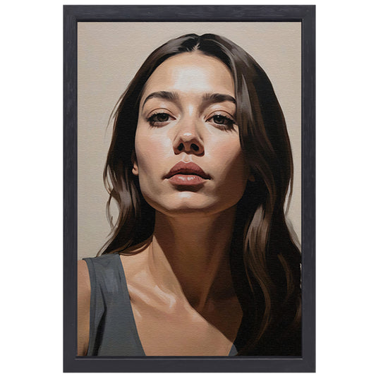 Serene vrouw in realistische kleurtonen canvas met baklijst
