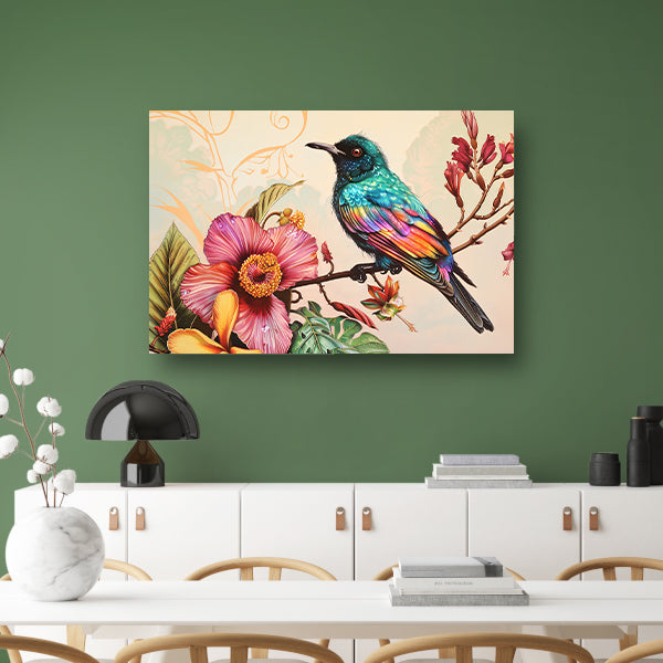 Tropische vogel met kleurrijke bloemen   poster