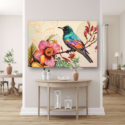 Tropische vogel met kleurrijke bloemen   canvas
