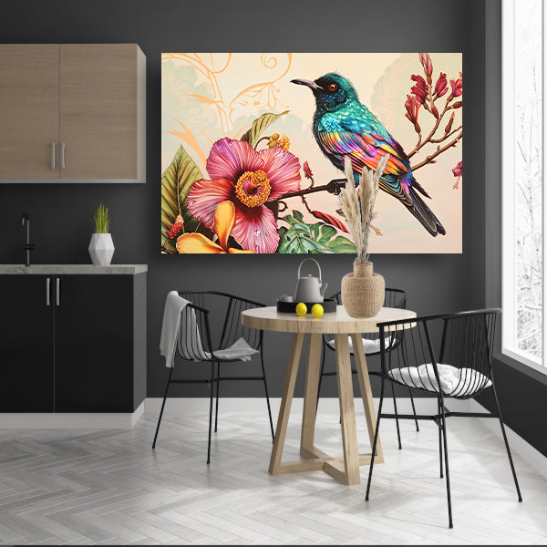 Tropische vogel met kleurrijke bloemen   poster