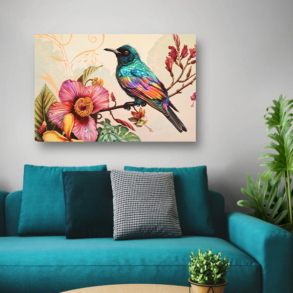 Tropische vogel met kleurrijke bloemen   poster