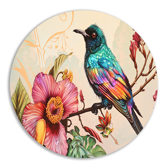 Tropische vogel met kleurrijke bloemen   forex muurcirkel