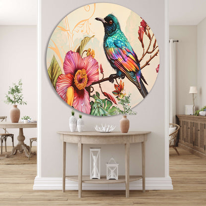 Tropische vogel met kleurrijke bloemen   forex muurcirkel