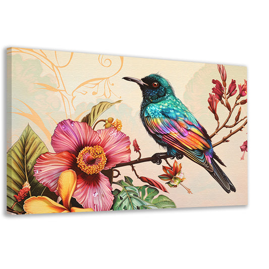 Tropische vogel met kleurrijke bloemen   canvas