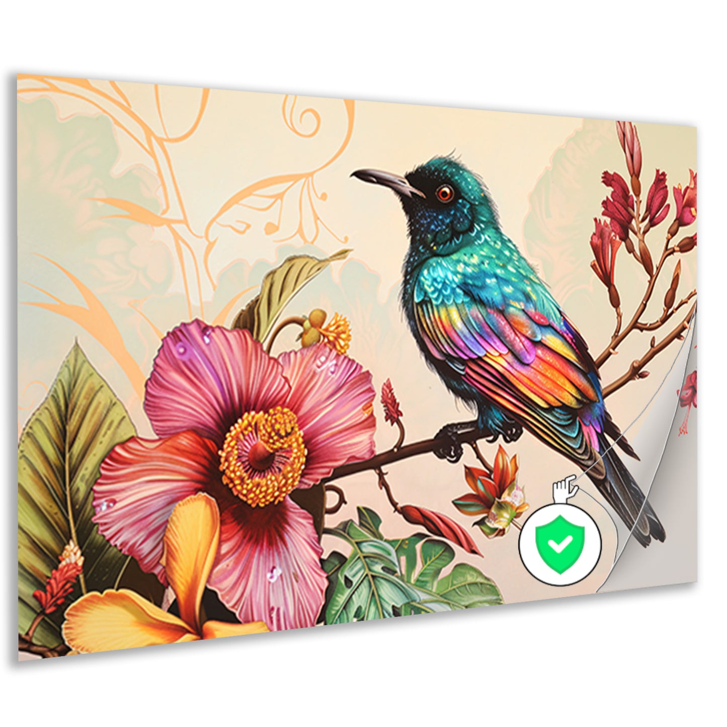 Tropische vogel met kleurrijke bloemen   poster