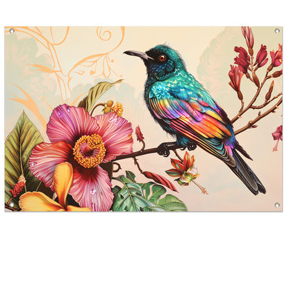 Tropische vogel met kleurrijke bloemen   tuinposter