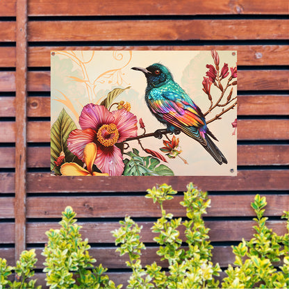 Tropische vogel met kleurrijke bloemen   tuinposter