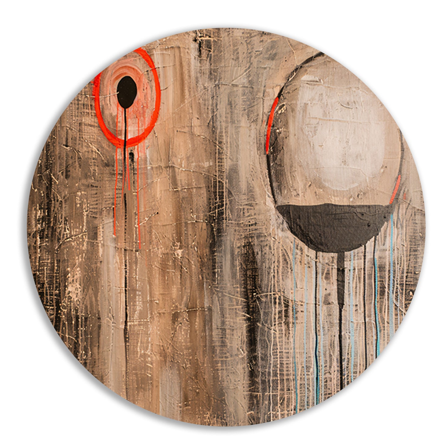 Abstract schilderij met cirkels en lijnen aluminium muurcirkel