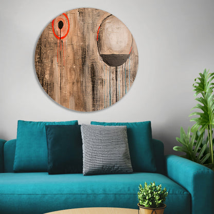 Abstract schilderij met cirkels en lijnen aluminium muurcirkel