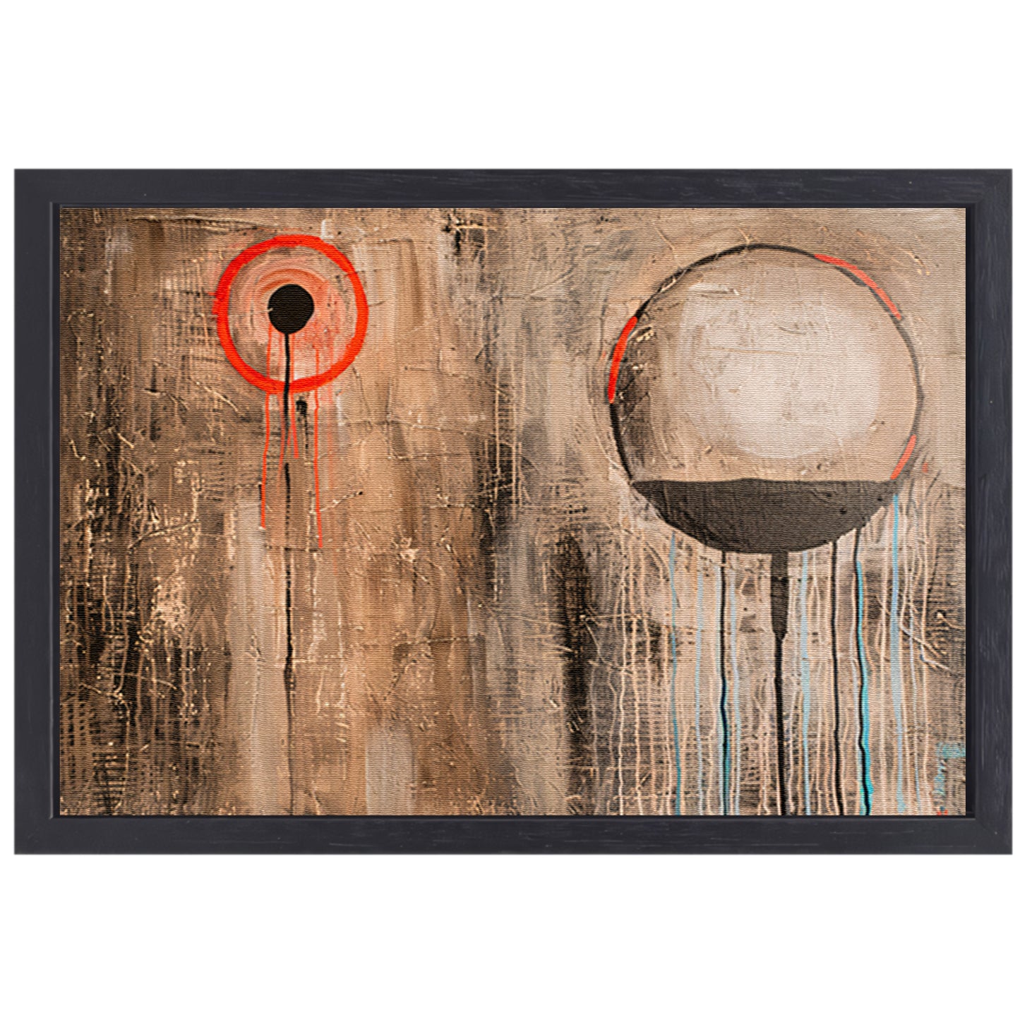Abstract schilderij met cirkels en lijnen canvas met baklijst
