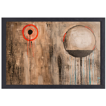 Abstract schilderij met cirkels en lijnen canvas met baklijst
