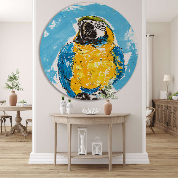Abstract schilderij van kleurrijke papegaai forex muurcirkel