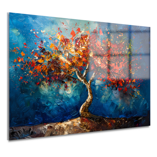 Abstracte kleurrijke boom in olieverf weergave acrylglas