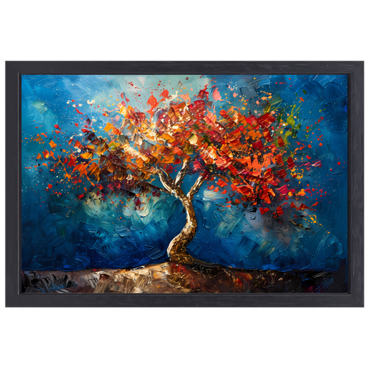 Abstracte kleurrijke boom in olieverf weergave canvas met baklijst