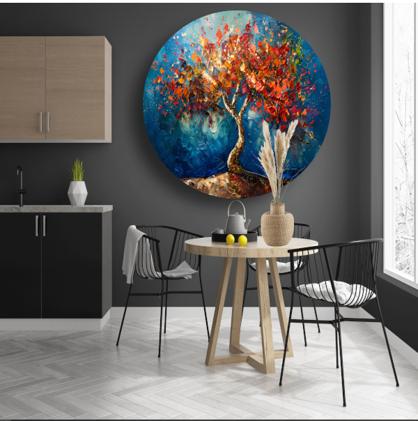 Abstracte kleurrijke boom in olieverf weergave aluminium muurcirkel
