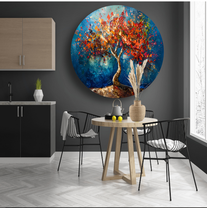 Abstracte kleurrijke boom in olieverf weergave aluminium muurcirkel
