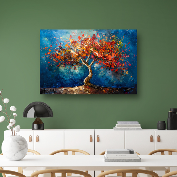 Abstracte kleurrijke boom in olieverf weergave poster