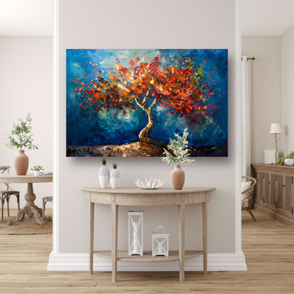 Abstracte kleurrijke boom in olieverf weergave poster