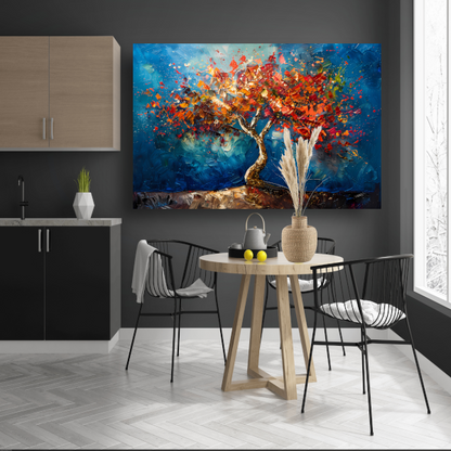 Abstracte kleurrijke boom in olieverf weergave poster