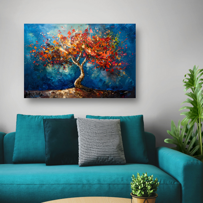 Abstracte kleurrijke boom in olieverf weergave poster