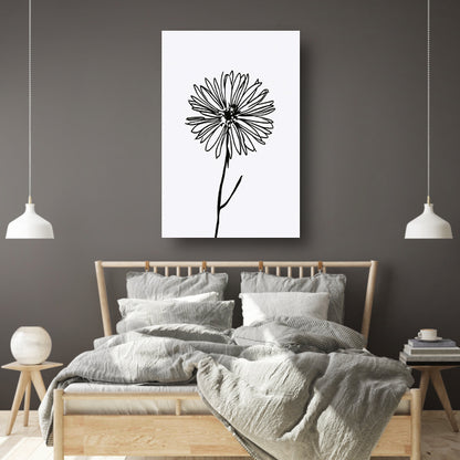 Minimalistische Bloem in Lijntekening Zwart Wit canvas