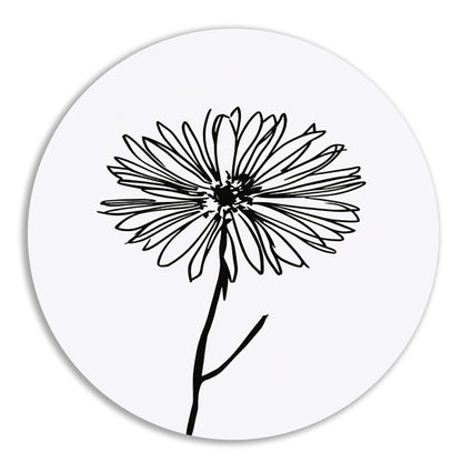 Minimalistische Bloem in Lijntekening Zwart Wit forex muurcirkel