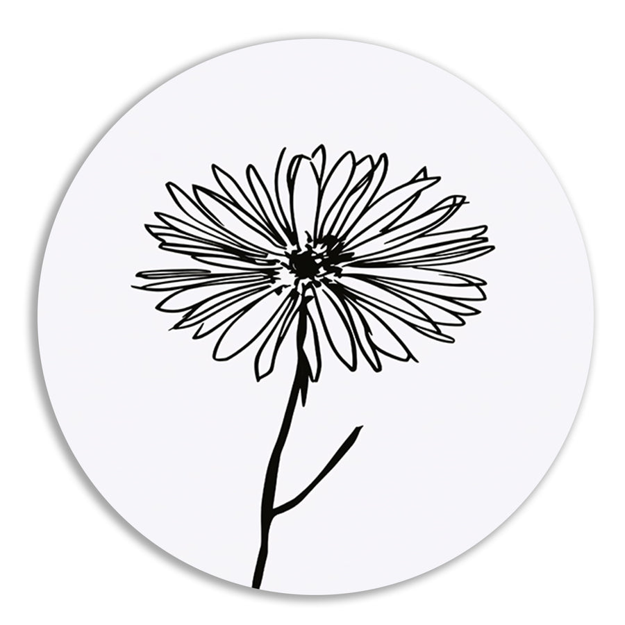 Minimalistische Bloem in Lijntekening Zwart Wit aluminium muurcirkel