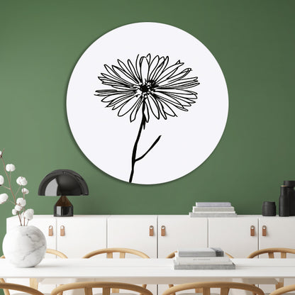 Minimalistische Bloem in Lijntekening Zwart Wit forex muurcirkel