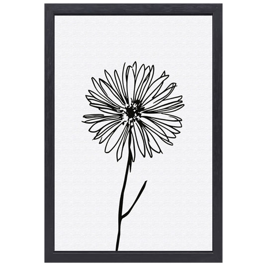 Minimalistische Bloem in Lijntekening Zwart Wit canvas met baklijst