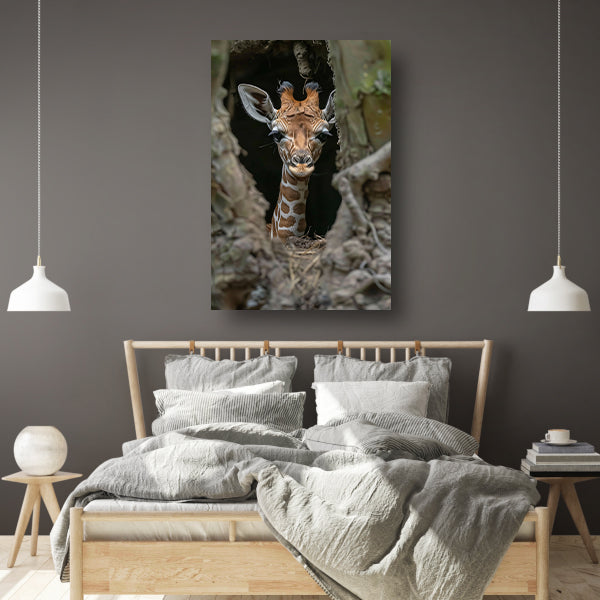 Jonge giraf verkent de wereld canvas