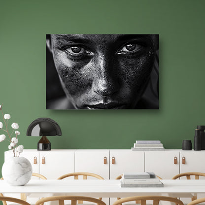 Realistisch zwart-wit portret met intense blik canvas