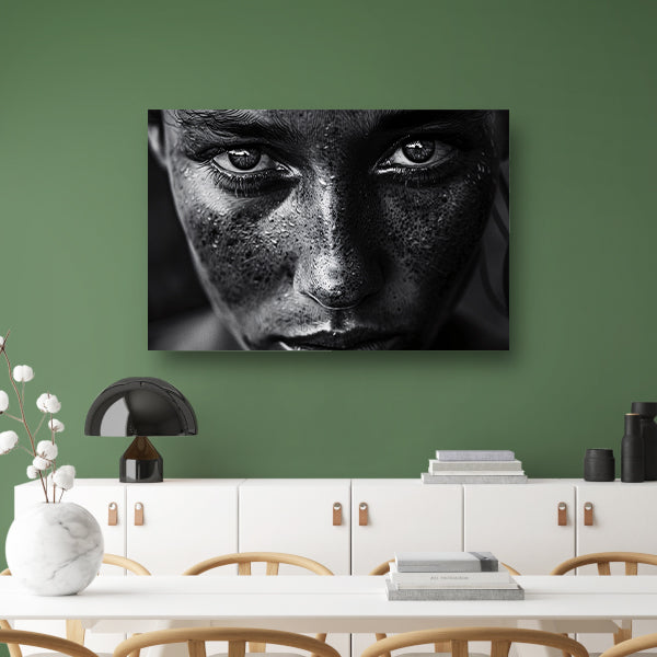 Realistisch zwart-wit portret met intense blik poster