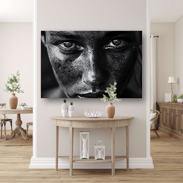 Realistisch zwart-wit portret met intense blik canvas