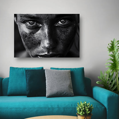 Realistisch zwart-wit portret met intense blik canvas