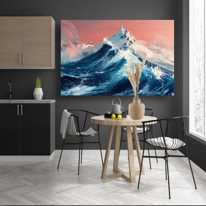 Digitale kunst van bergen en golven canvas