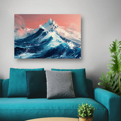 Digitale kunst van bergen en golven canvas