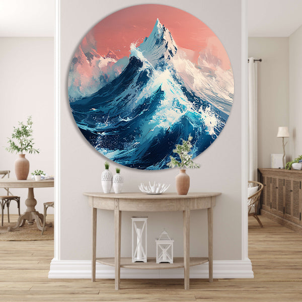 Digitale kunst van bergen en golven forex muurcirkel